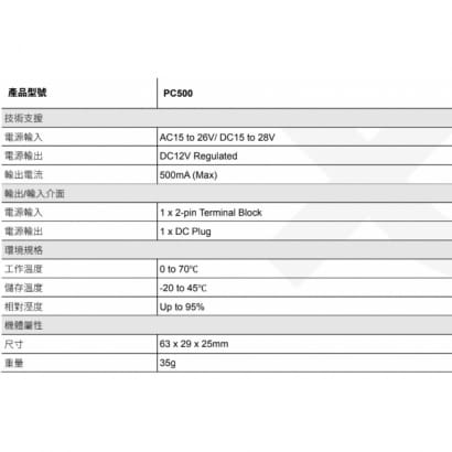 PC500 AC/DC轉DC12V 500mA 電源轉換器