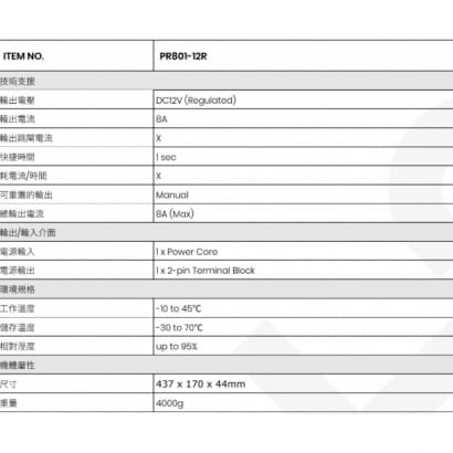 PR801-12R 1埠 8A/DC12V 電源供應器