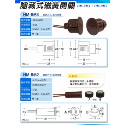 環名 HM-RM2 / HM-RM3 隱藏式磁簧開關