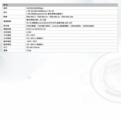 DJS-NF121GS-20 1000M SC雙芯單模 網路光電轉換器