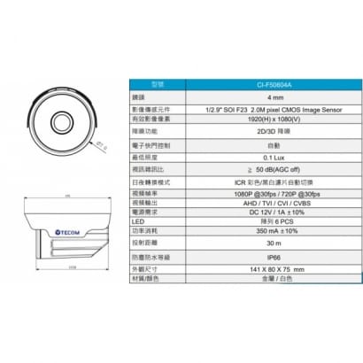 CI-F50604A 200萬 多合一高清日夜攝影機