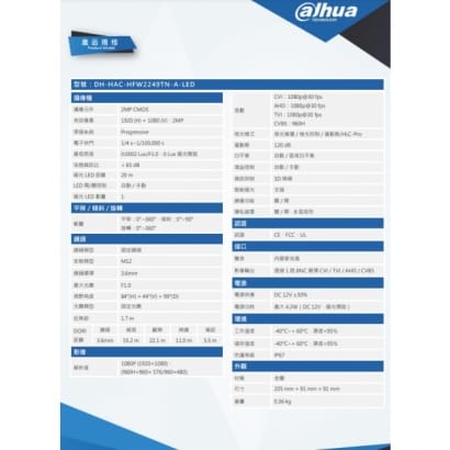 大華 DH-HAC-HFW2249TN-A-LED 全彩 200萬 聲音智慧暖光槍型攝影機