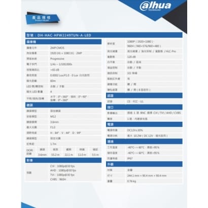 大華 DH-HAC-HFW2249TUN-A-LED 全彩 200萬 聲音智慧暖光槍型攝影機