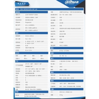 大華 DH-SD50232N-HC-LA 星光級 32倍 2MP HDCVI快速球攝影機