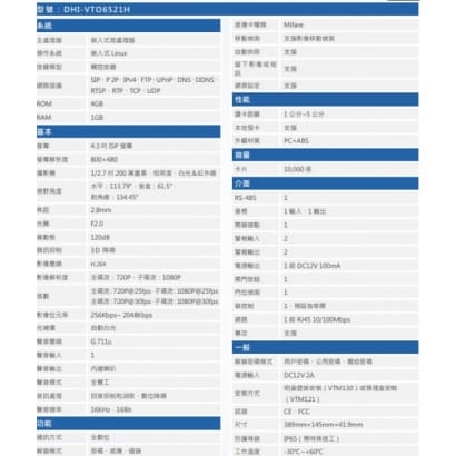 大華 DHI-VTO6521H 大樓型觸控式影視網路門口機