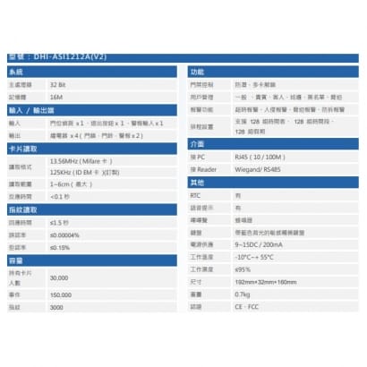 大華 DHI-ASI1212A(V2) 指紋門禁機