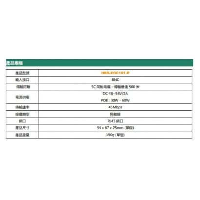 HBS-EOC101-P IP+電源(PoE)轉同軸傳輸延長器