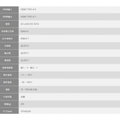 HSW-0401E HDMI 1.4 4埠 切換器