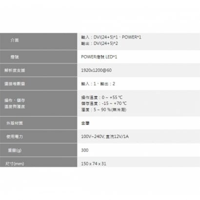 DSP-0102A 2埠 DVI數位高畫質分配器