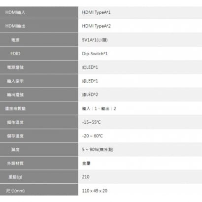 HSP-2222F HDMI2.0 2埠 HDMI廣播分配器