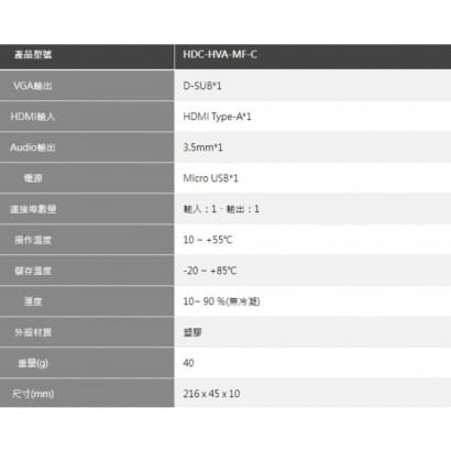 HDC-HVA-MF-C HDMI 轉 VGA 轉換器