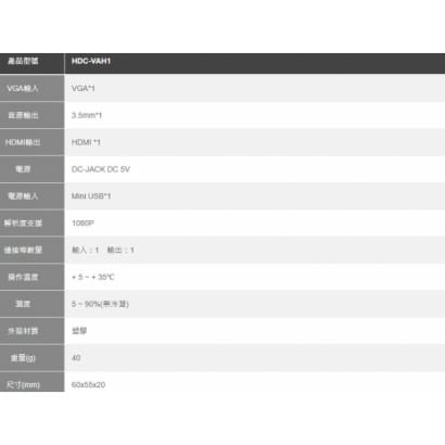 HDC-VAH1 VGA+AUDIO 轉 HDMI 轉接器