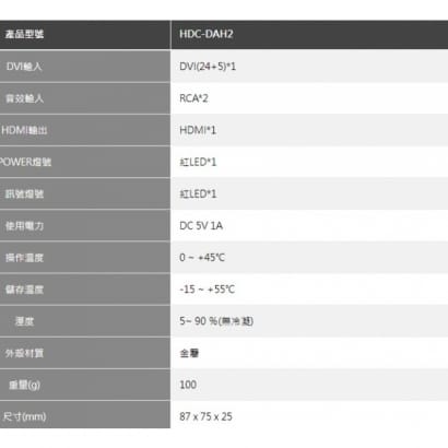 HDC-DAH2 DVI+AUDIO 轉 HDMI轉換器