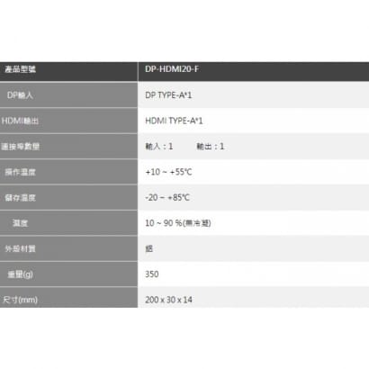 DP-HDMI20-F Display Port to HDMI轉換器