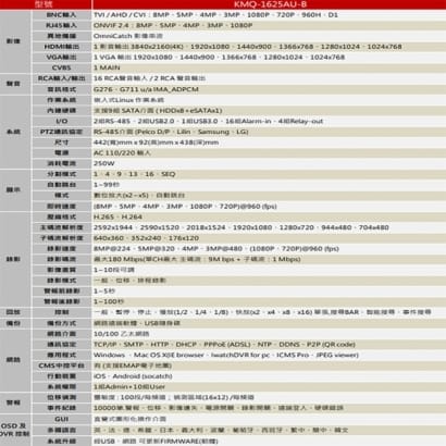 ICATCH 可取 KMQ-1625AU-B 8MP 16路 DVR 數位錄影主機