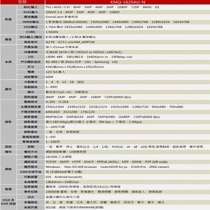 ICATCH 可取 KMQ-1625AU-N 8MP 16路 DVR 數位錄影主機