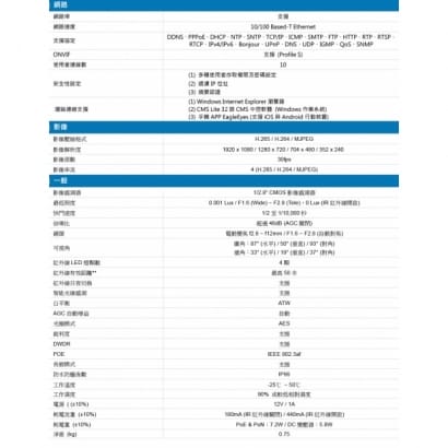 AVTECH 陞泰 DGM2443SVSE 兩百萬畫素 H.265 紅外線半球型IP網路攝影機 星光級 電動變焦