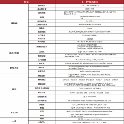 ICATCH 可取 IN-OT0221Z-E  200萬畫素 10米紅外線 3D人臉辨識 網路攝影機