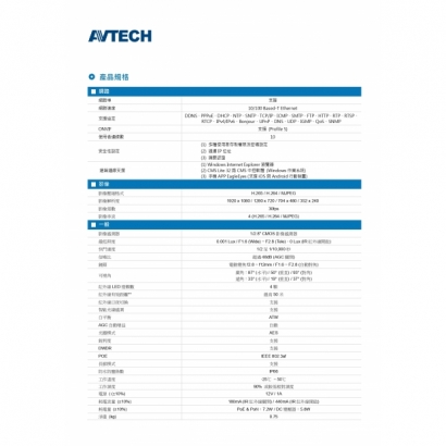 AVTECH 陞泰 DGM2443ASVSE 兩百萬畫素 AI智慧 H.265 紅外線半球型 網路攝影機