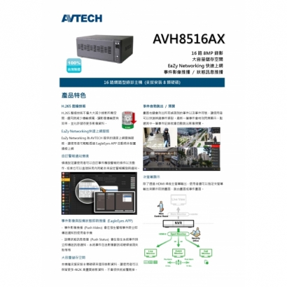 AVTECH 陞泰 AVH8516AX 16路 網路型錄影主機 支援安裝8顆硬碟