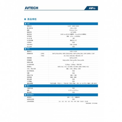 AVTECH 陞泰 DGM5206SVAT 五百萬畫素 AI智慧 H.265 紅外線半球型 網路攝影機