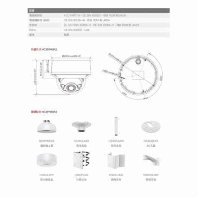 Honeywell HC35W45R2 500萬畫素 H.265 紅外線電動變焦半球網路攝影機