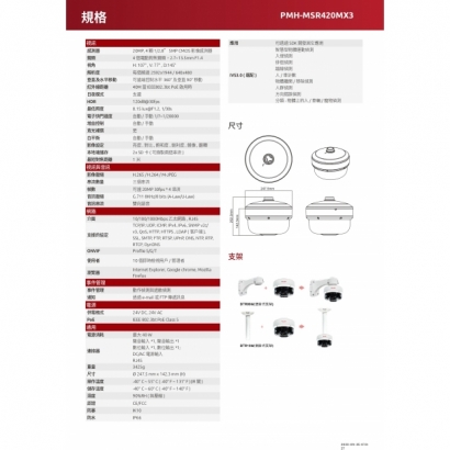 LILIN 利凌 PMH-MSR420MX3 2000萬畫素 紅外線 360° PTZ 多感測器全景攝影機