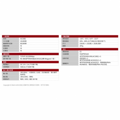 LILIN 利凌 AC1082 多門門禁控制主機 雙向門禁控管