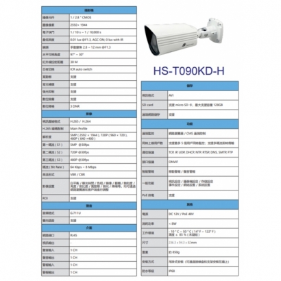 昇銳 HS-T090KD-H 500萬 2.8-12mm變焦 紅外線防水槍型網路攝影機