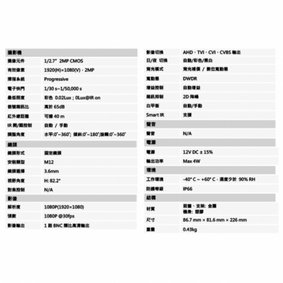 聲寶 VK-TWK2007 200萬 紅外線槍型攝影機