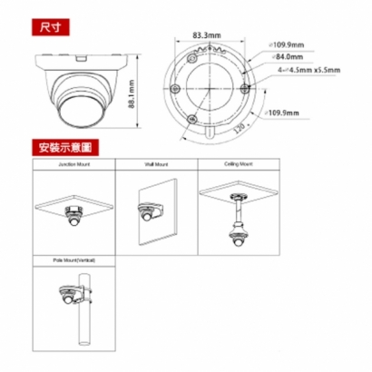 聲寶 VK-TW2100DWTLMA 200萬 紅外線半球型攝影機