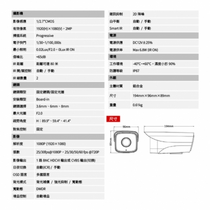 聲寶 VK-TW2100FWMN 1080P 四合一 紅外線攝影機