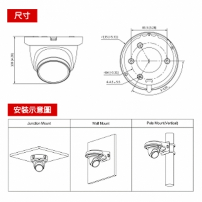 聲寶 VK-TW2100DWTMZA 200萬 HDCVI 紅外線半球型攝影機