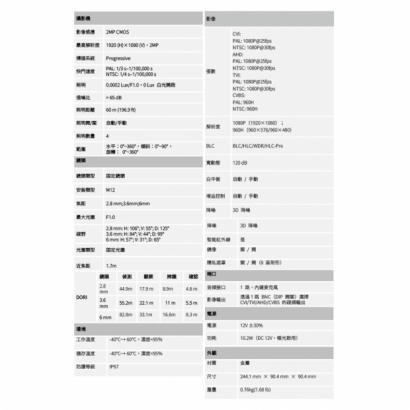 聲寶 VK-TW2049FWTUAL 200萬 全彩 HDCVI 槍型攝影機