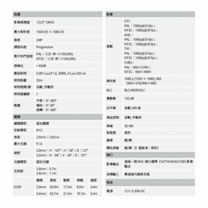 聲寶 VK-TW2139FWTNAL 200萬 全彩星光 HDCVI 槍型攝影機