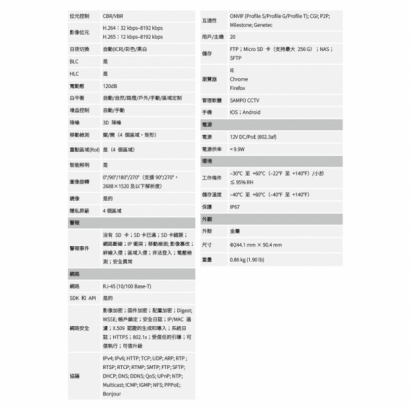 聲寶 VK-TWIP8231FWTZ 800萬 Lite 紅外變焦槍型 網路攝影機