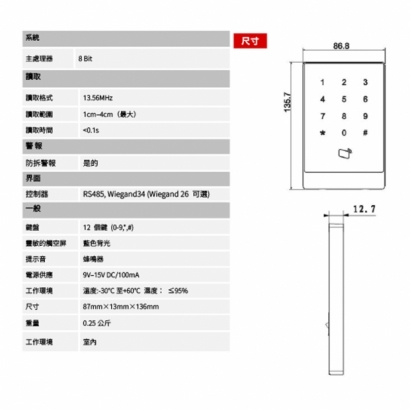 聲寶 AC-TWR1101A 門禁讀頭