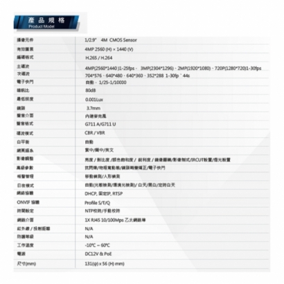 IPC710M4A 昌運監視器 400萬 偵煙型網路攝影機